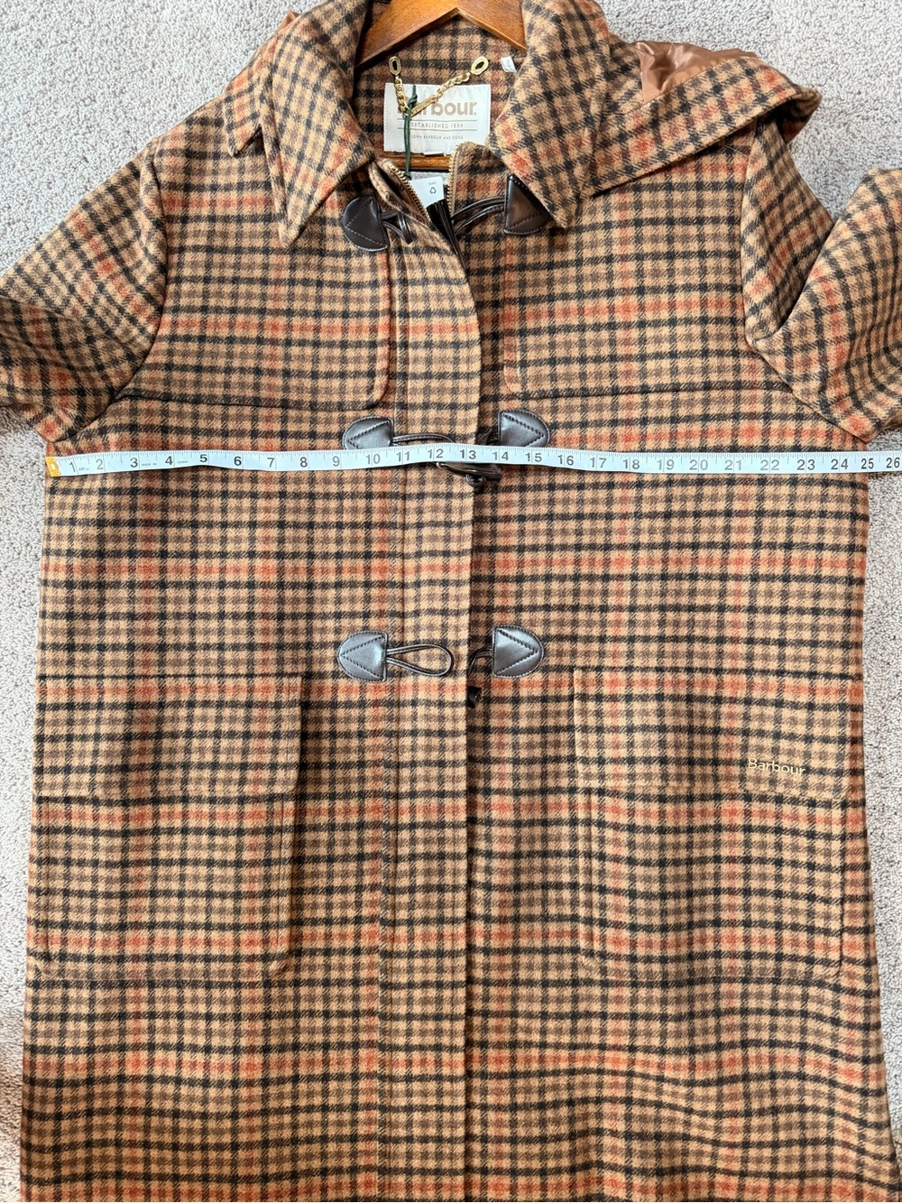 NWT Barbour Melody Check Wool Duffle Coat Brown Plaid US 10 - Picture 5 of 7